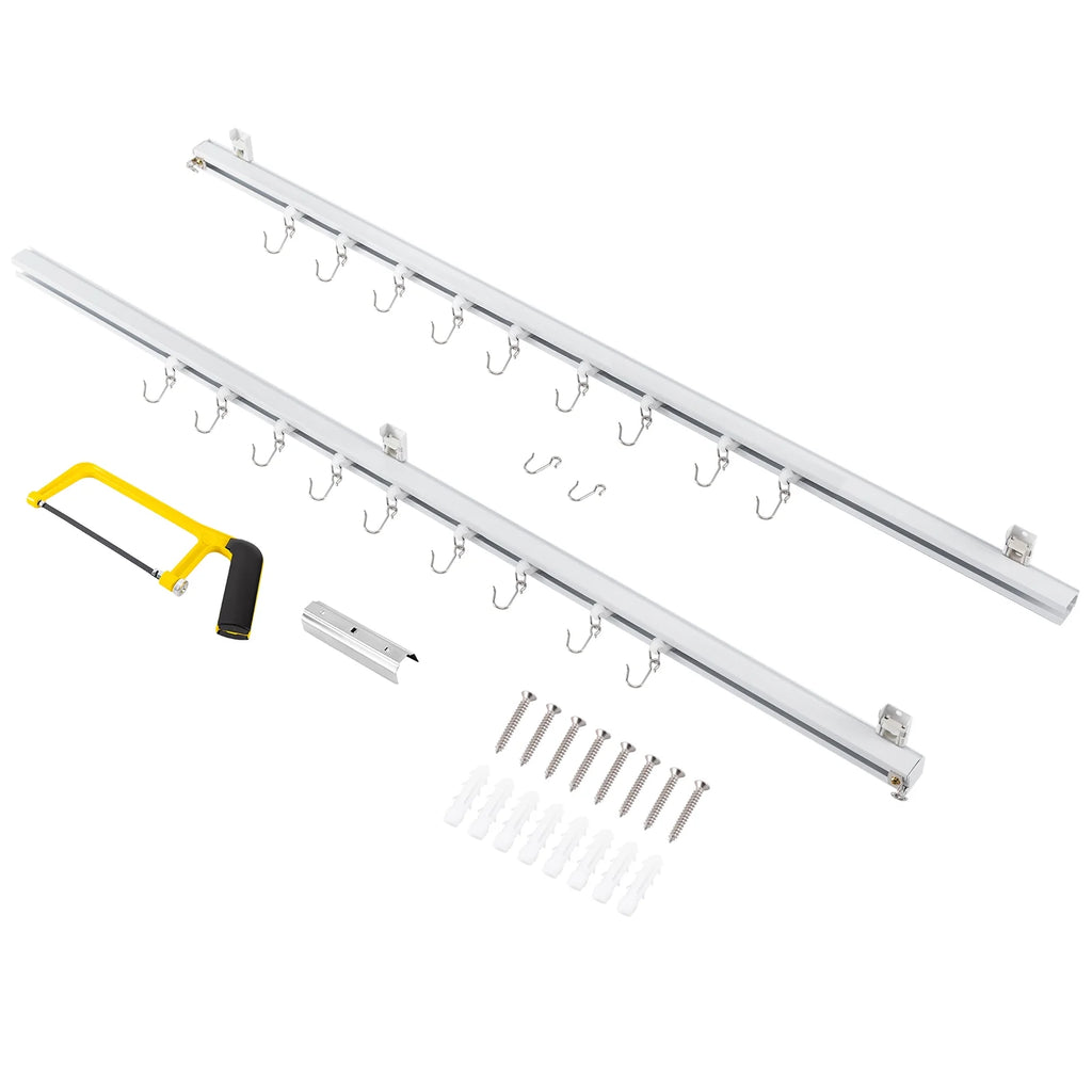 White Ceiling Mount Curtain Track Kit with Hooks A971