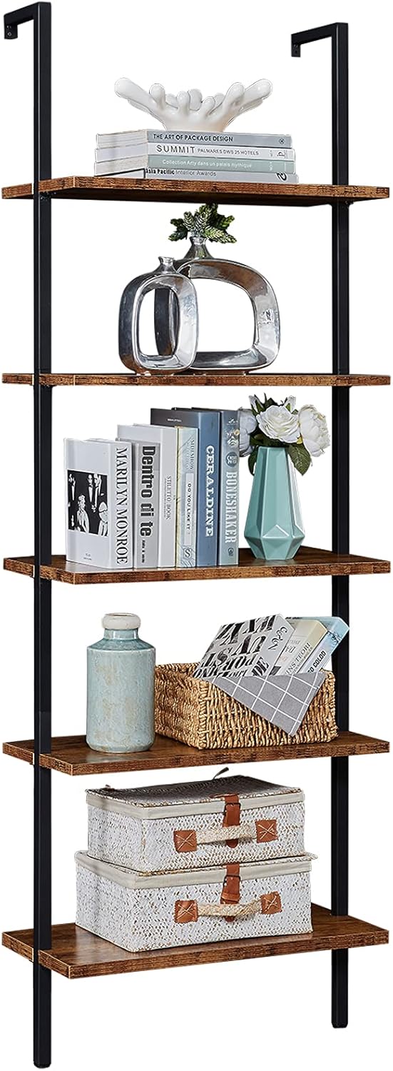 White / Gold 5-Tier Ladder Shelf with Metal Frame O7188
