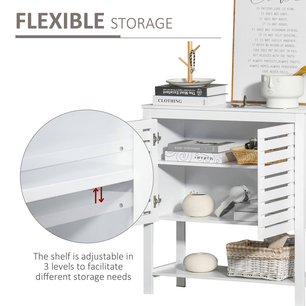 White Media Console Cabinet with Slat Double Doors and Adjustable Shelf F9057