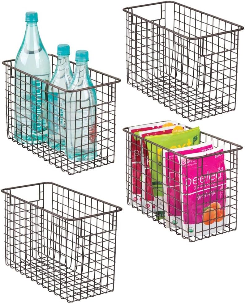 Metal Wire Food Organizer Storage Bin Baskets with Handles, 4 Pack White E53167