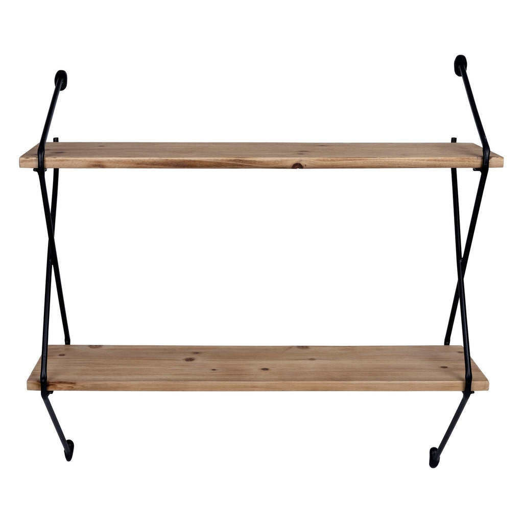 Industrial 2 Tier Metal Wire and Wood Wall Shelf X261