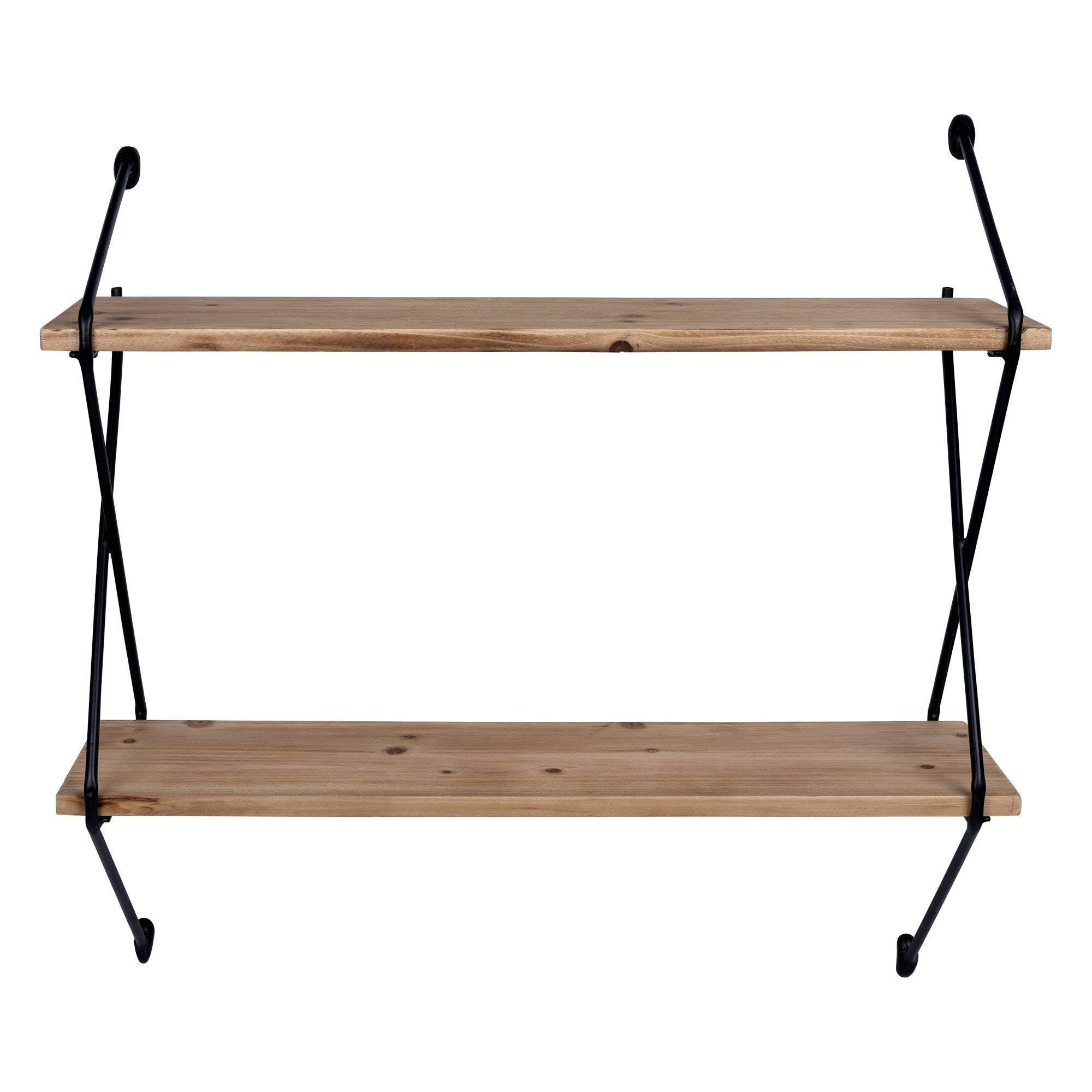 Industrial 2 Tier Metal Wire and Wood Wall Shelf X261