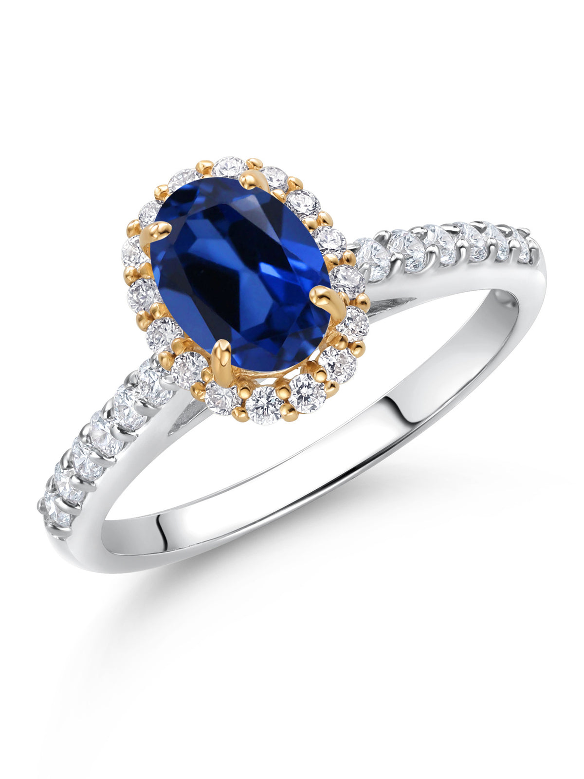 10K White Gold Blue Created Sapphire Lab Grown Diamond Halo Engagement Ring (1.31 Cttw, Oval 7X5MM) H31184