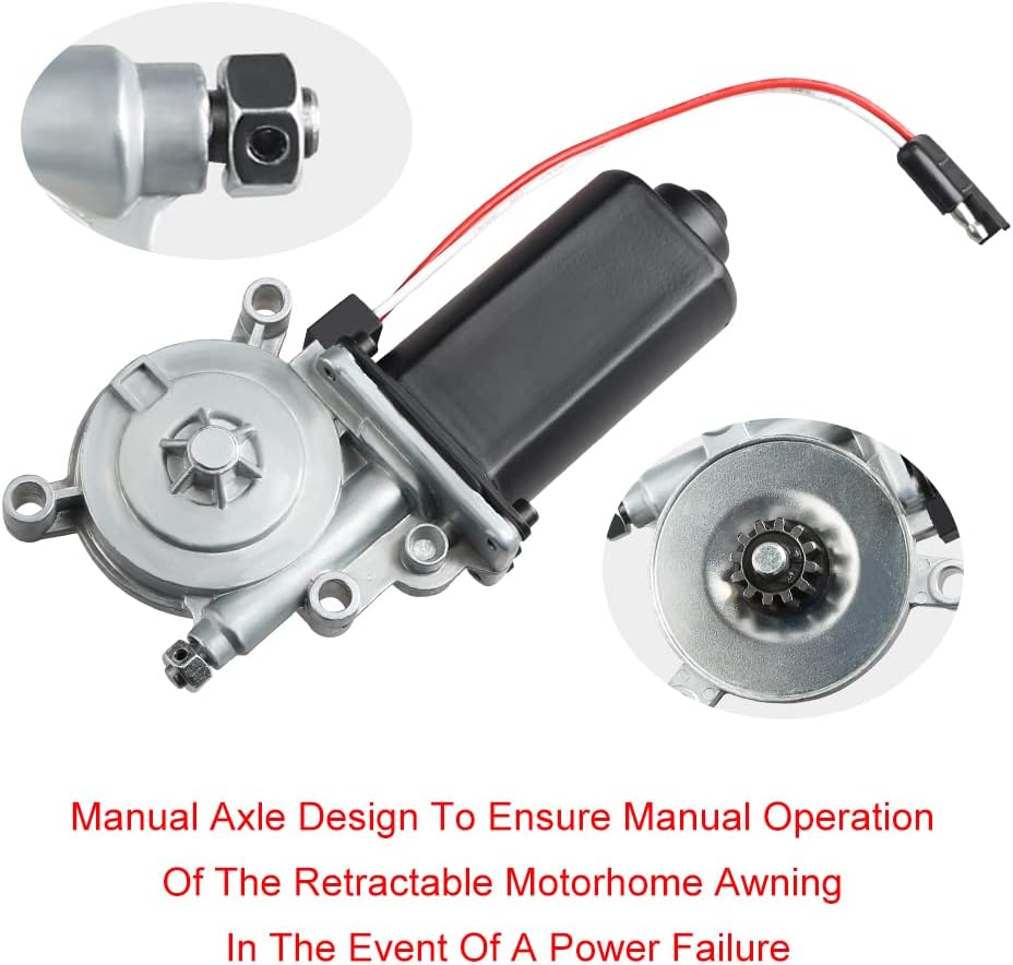 RV Awning Motor Replacement with Single 2-Way Connector, 12-Volt DC, 75-RPM N7475