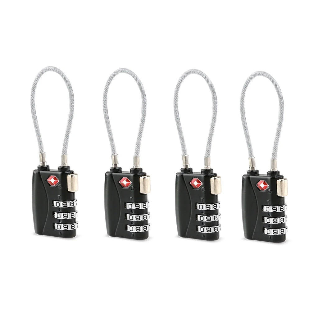 4pcs TSA Approved Cable Luggage Lock Padlock (Black) Y650420