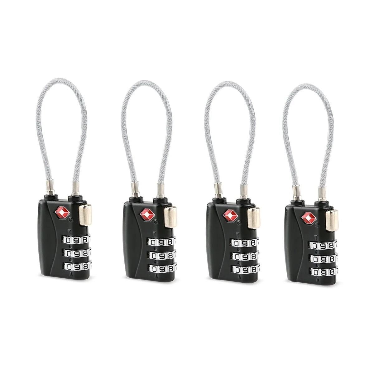 4pcs TSA Approved Cable Luggage Lock Padlock (Black) Y650420