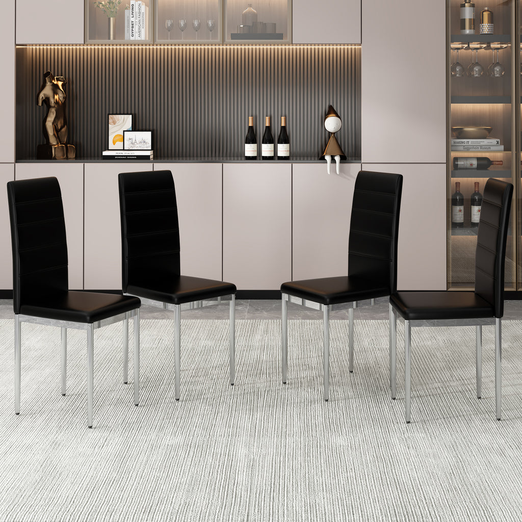 Black PVC Upholstered Dining Chairs Set of 4 with Metal Legs B9231