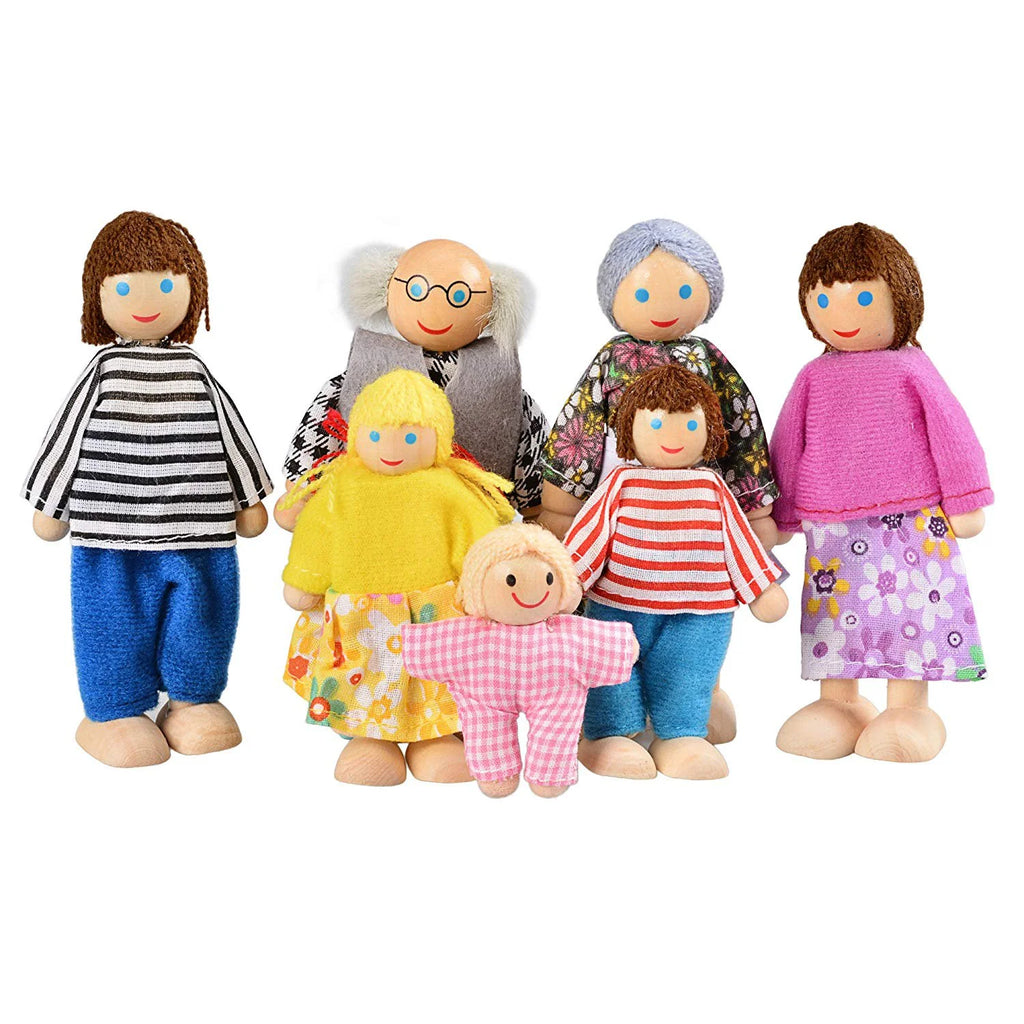 Wooden Dolls Playset Set of 7 People with Dog B7254