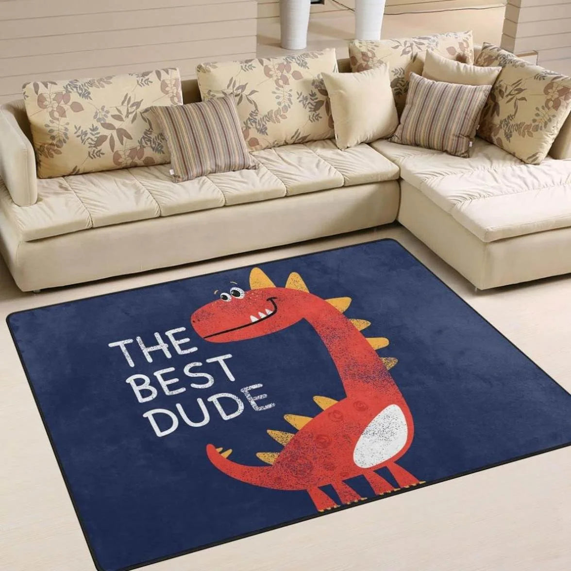Little Dinosaur Area Rug, 80"x 58", Washable Non Slip Indoor Outdoor Soft Carpet L8615