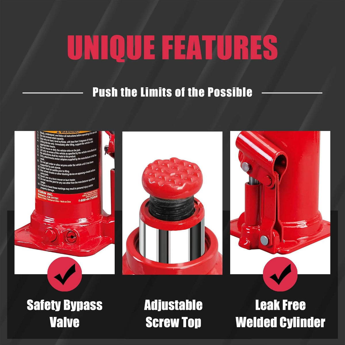 Hydraulic Welded Bottle Jack, 12 Ton Capacity, Red, Pack of 2 N40246