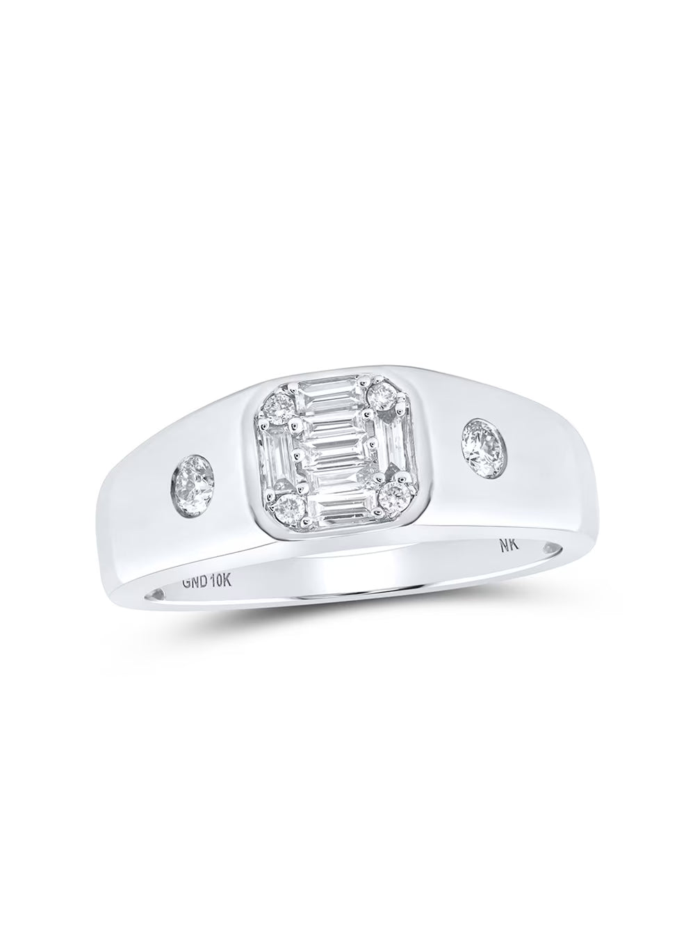 10kt White Gold Mens Baguette Diamond Band Ring 3/8 Cttw V372395