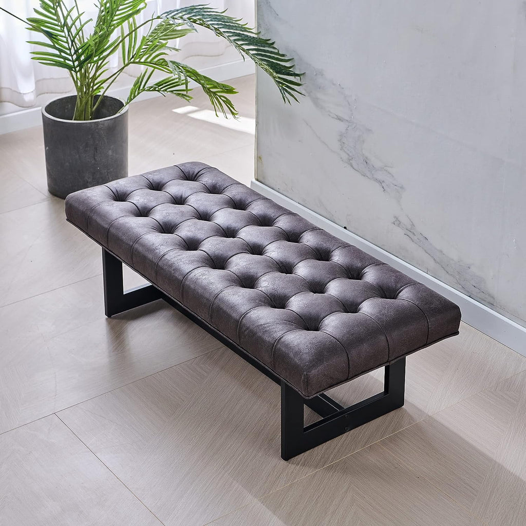 Foggy Gray Vegan Leather Ottoman Bench Z1886