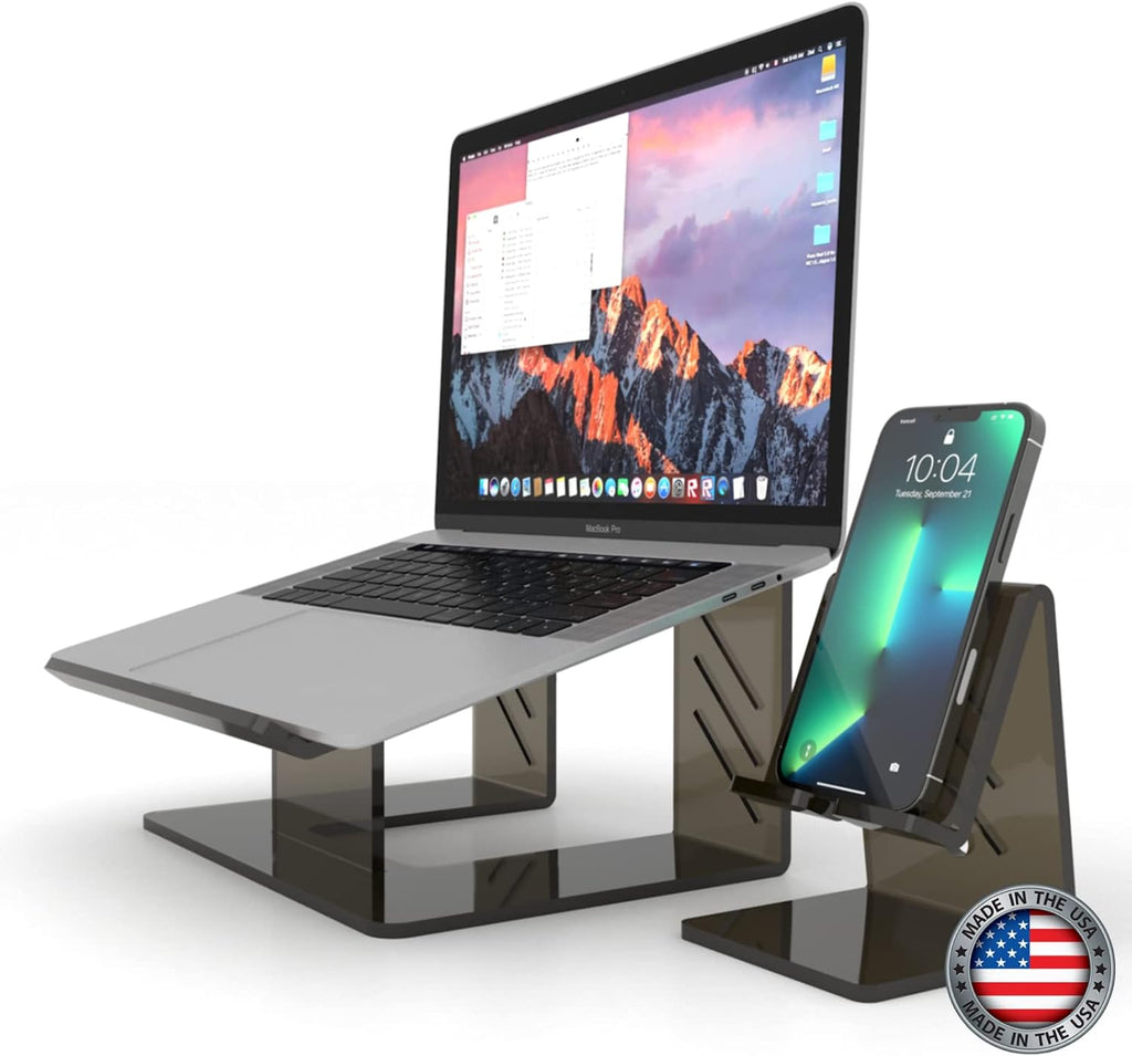 6MM Acrylic Laptop Stand with Phone Stand, Portable Ergonomic, Grey, Pack of 2 S3406