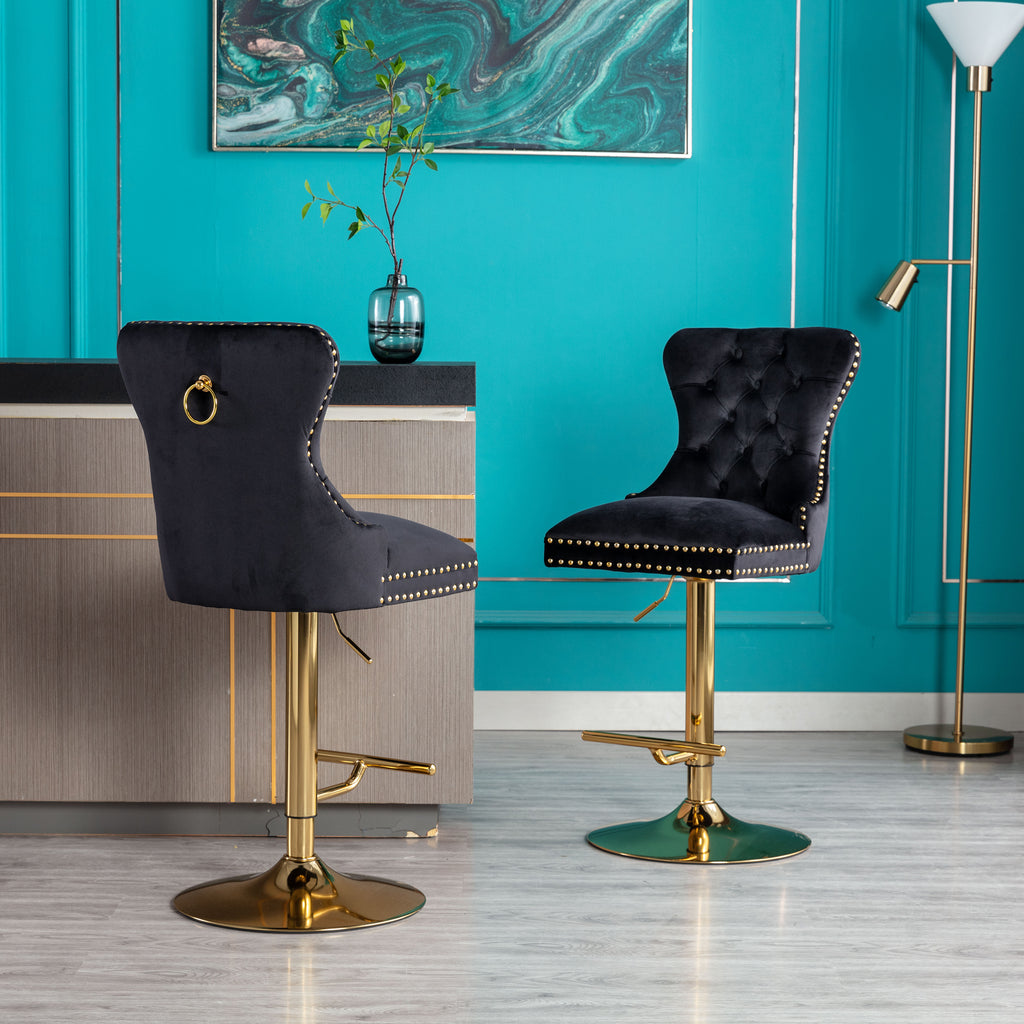 Black Velvet Adjustable Counter Height Bar Stools Set of 2 Y26163