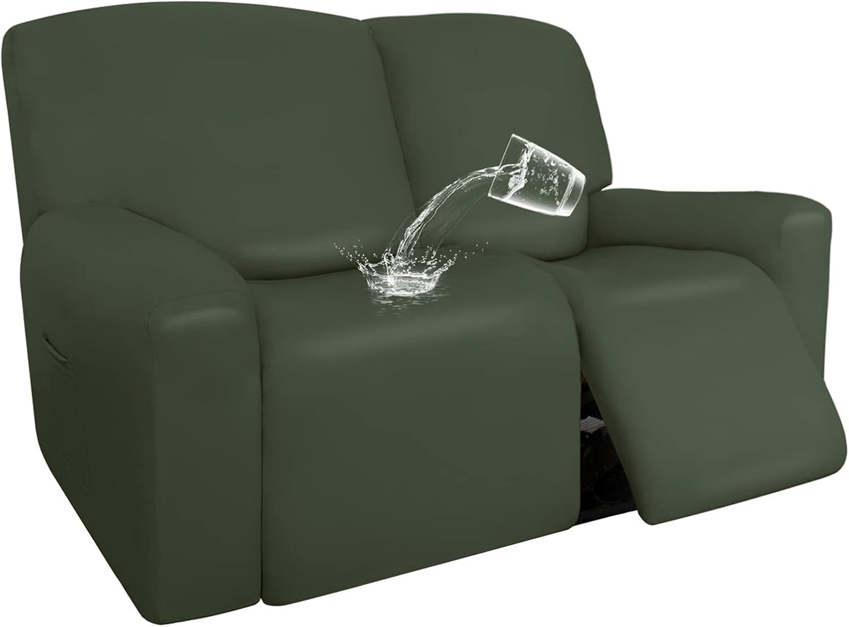 Greyish Green 6 Piece Stretch Recliner Loveseat Slipcovers T323