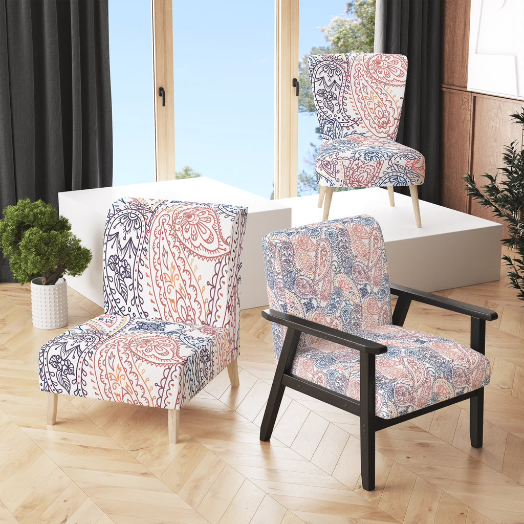 Pink and Blue Floral Paisley Upholstered Accent Chair and Arm Chair S769921