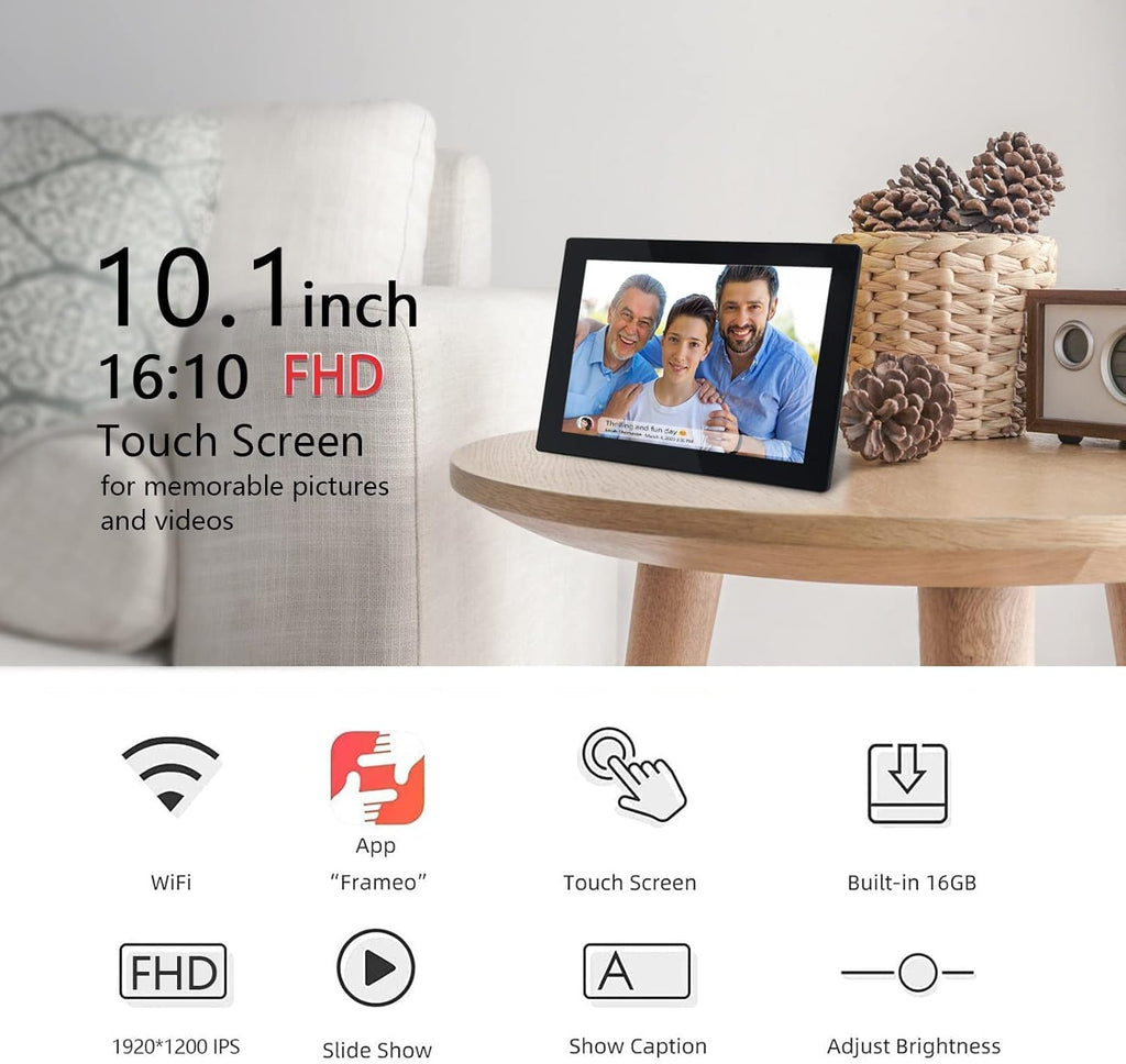 Smart Digital Photo Frame WiFi 10.1 Inch FHD IPS Touch Screen 16GB Storage W9849