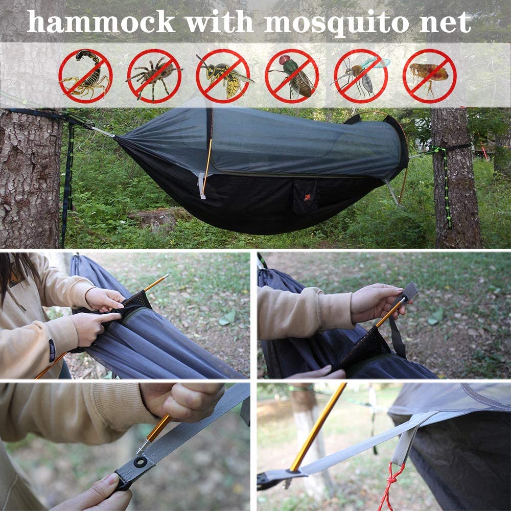 Orange Lightweight Camping Hammock Tent with Mosquito Net and Rainfly L30791