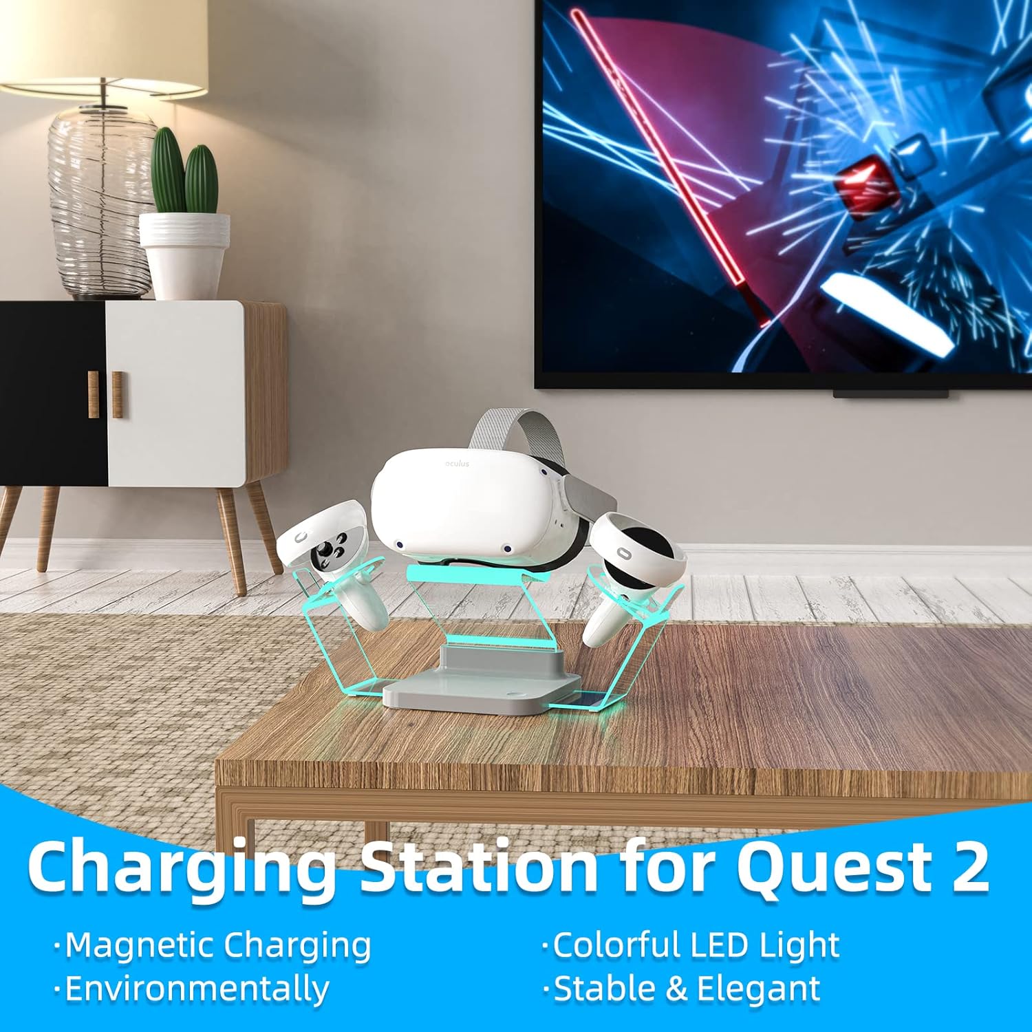 Charging Station for Quest 2 with 2 Rechargeable Batteries and USB-C Charger Cable V885