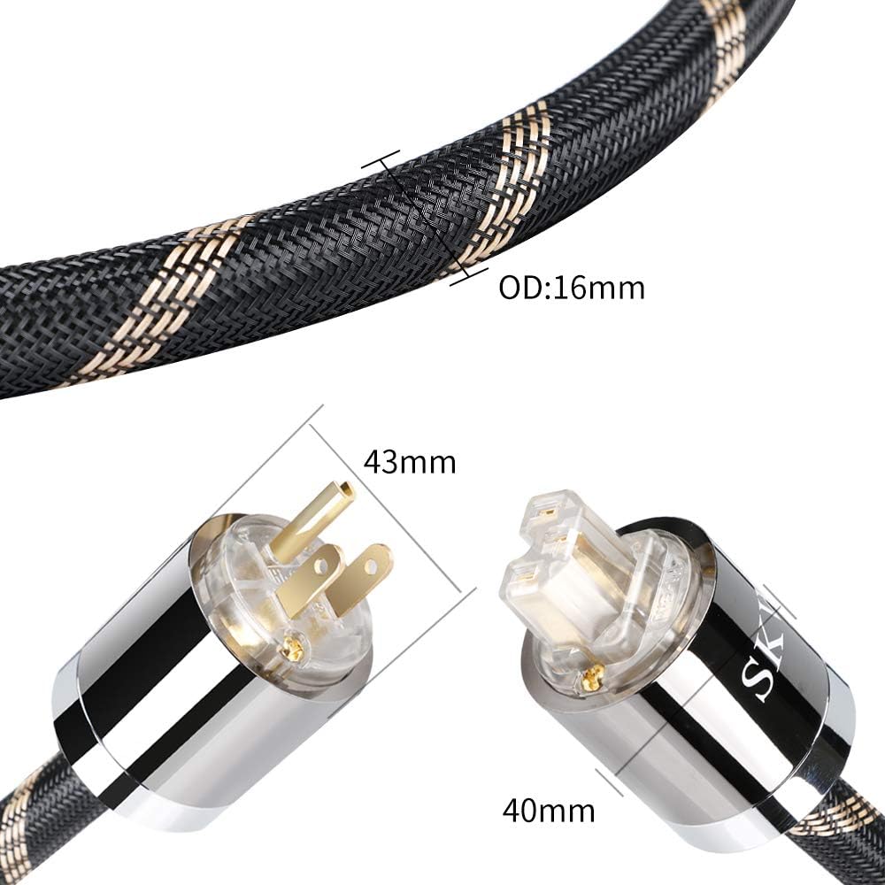 Upgrade Audiophile OCC Power Cord, Male to Female Power Cable, US Plug, Black, 6.5ft/2M K924120