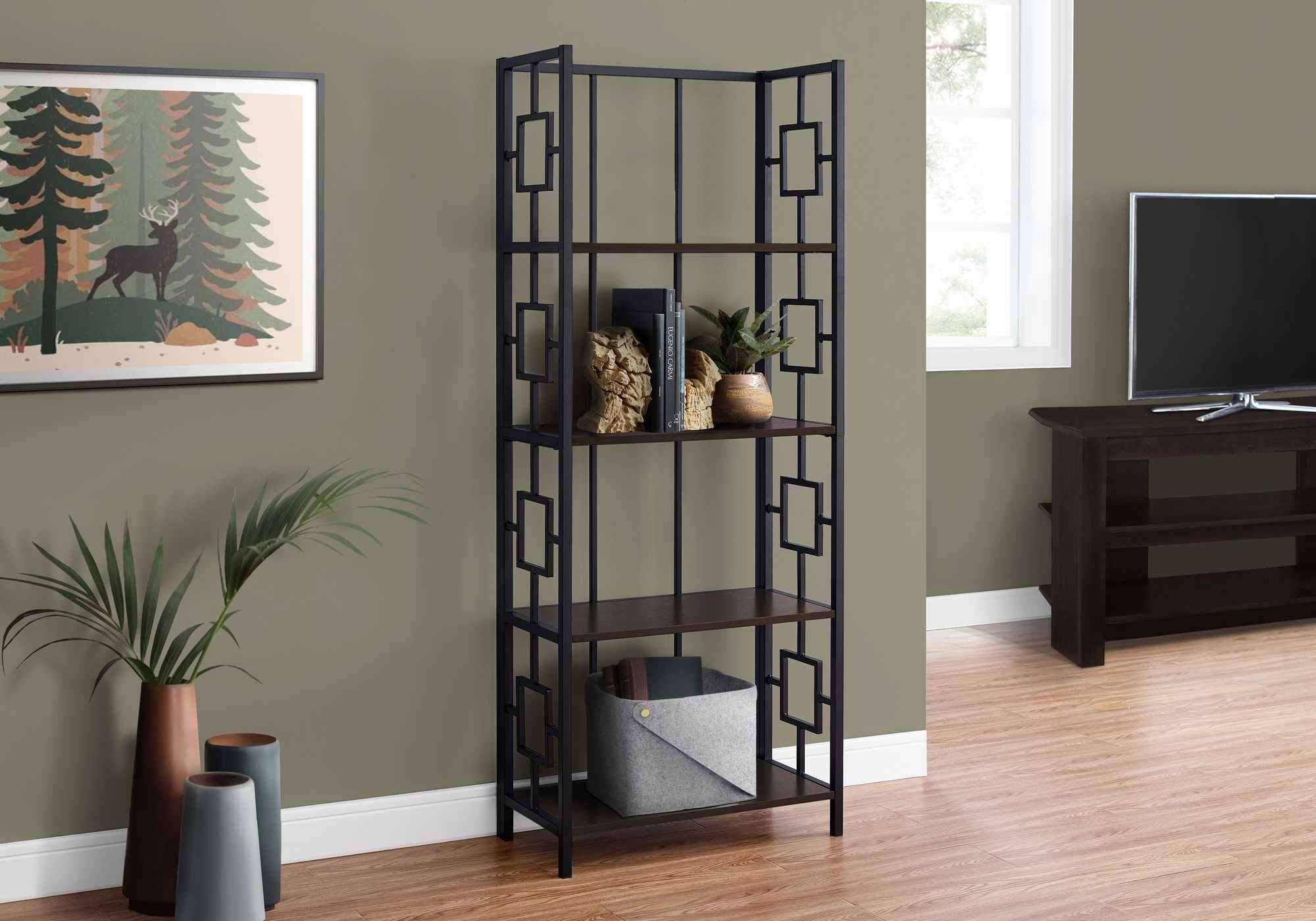 4 Tier Bookcase Espresso with Black Metal Etagere L864