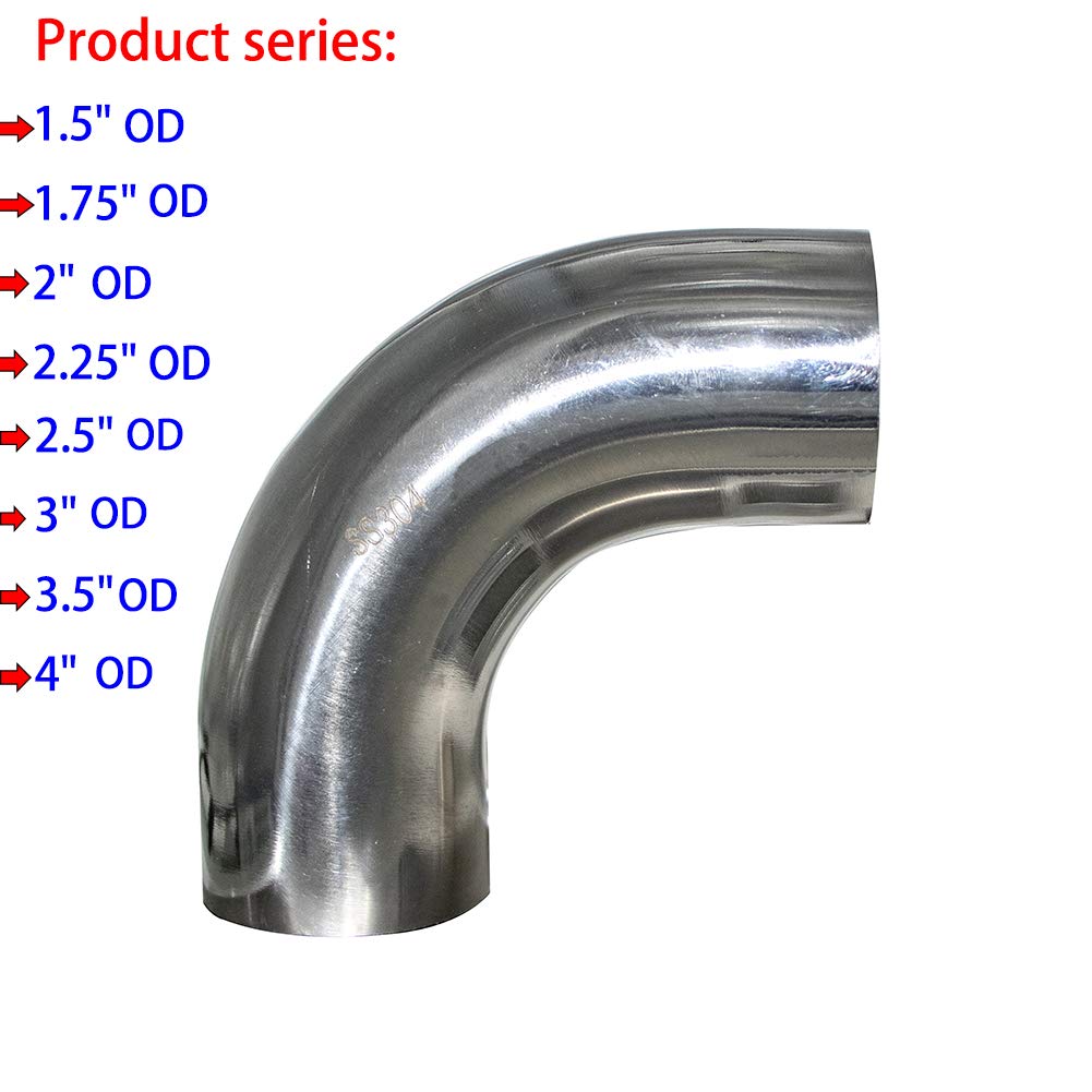 Stainless Steel 90 Degree Mandrel Bend Exhaust Elbow, Pack of 2 V12327