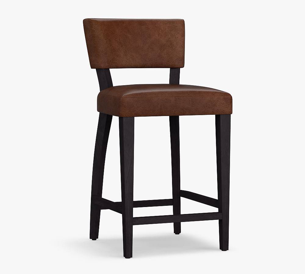 Leather Counter Height Bar Stool, Black Leg, Burnished Saddle X65269