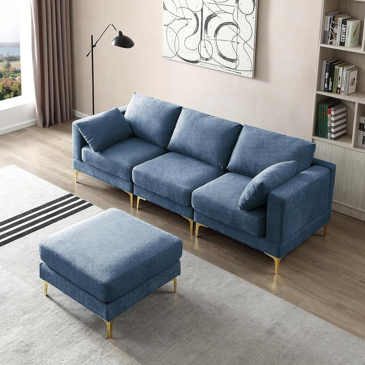 Blue Reversible Modular Sofa with 2 Pillows Z686