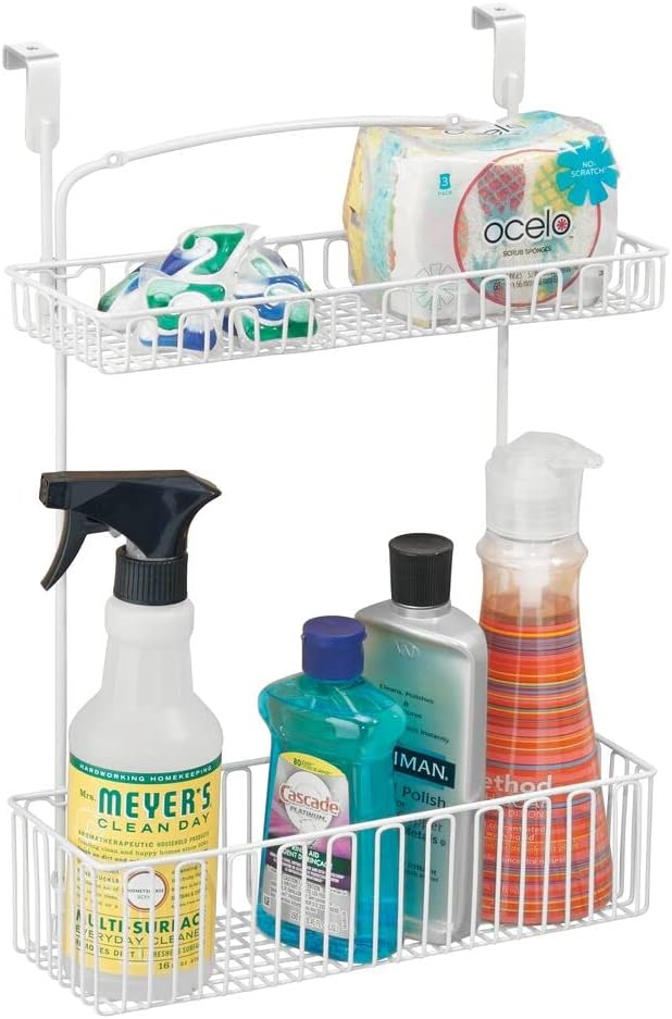 Metal Over Cabinet Kitchen Storage Organizer Basket, 2 Pack, Matte White K79448