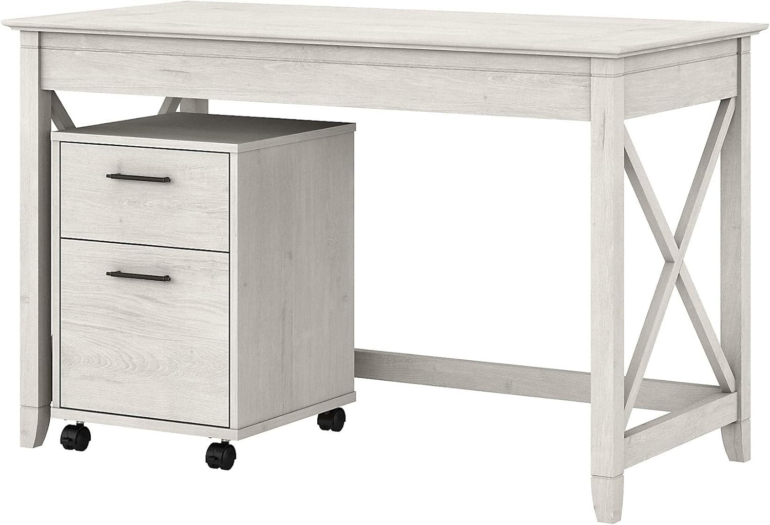 Pure White and Shiplap Gray Writing Desk with 2 Drawer Mobile File Cabinet M562076