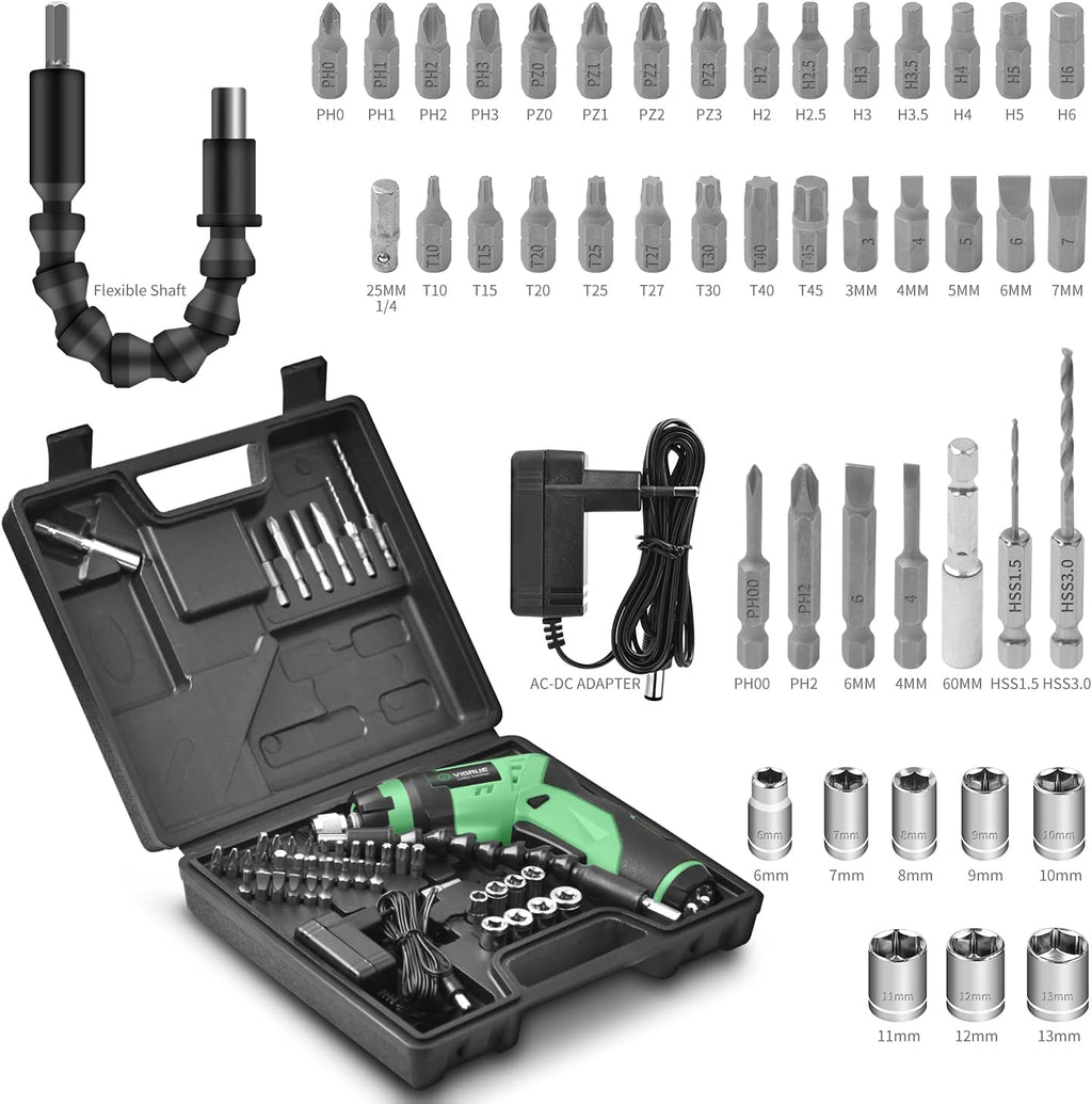 Cordless Rechargeable Electric Screwdriver with LED Light, Flexible Shaft, 4V MAX 2000mAh, Pack of 2 E29315