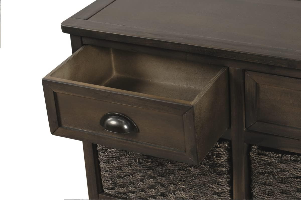 Rustic Storage Cabinet with Two Drawers and Four Rattan Basket D34512