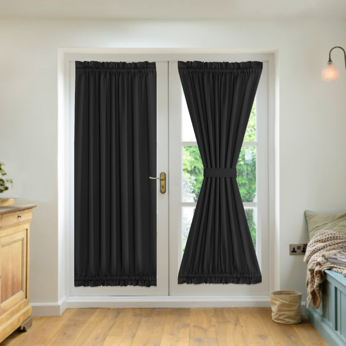 2 Panel French Door Curtains with Rod Pocket Tieback Blackout Curtain 25 x 72 Inch H135