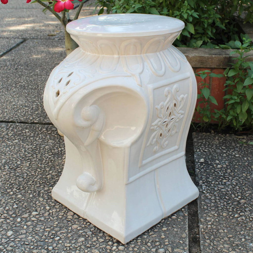 Antique White Elephant Ceramic Garden Stool M265