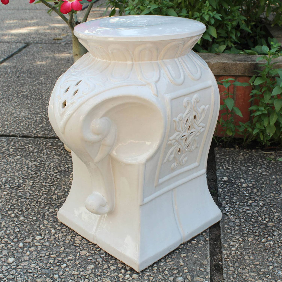 Antique White Elephant Ceramic Garden Stool M265