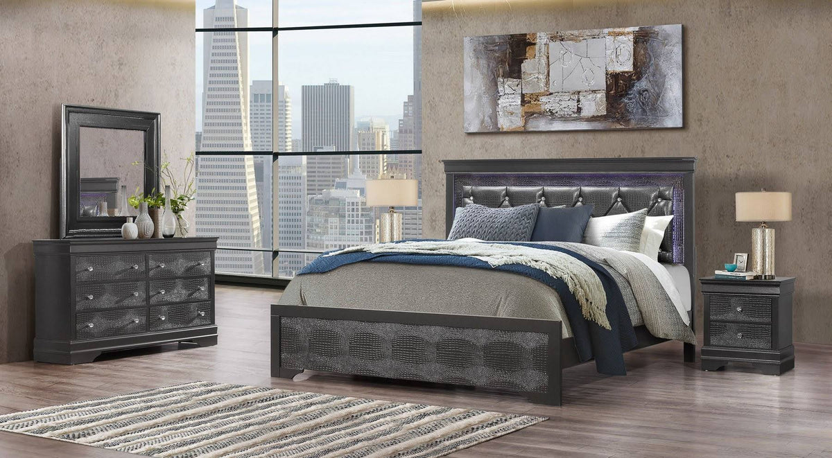 Metallic Grey Full Bed with LED Light L51777