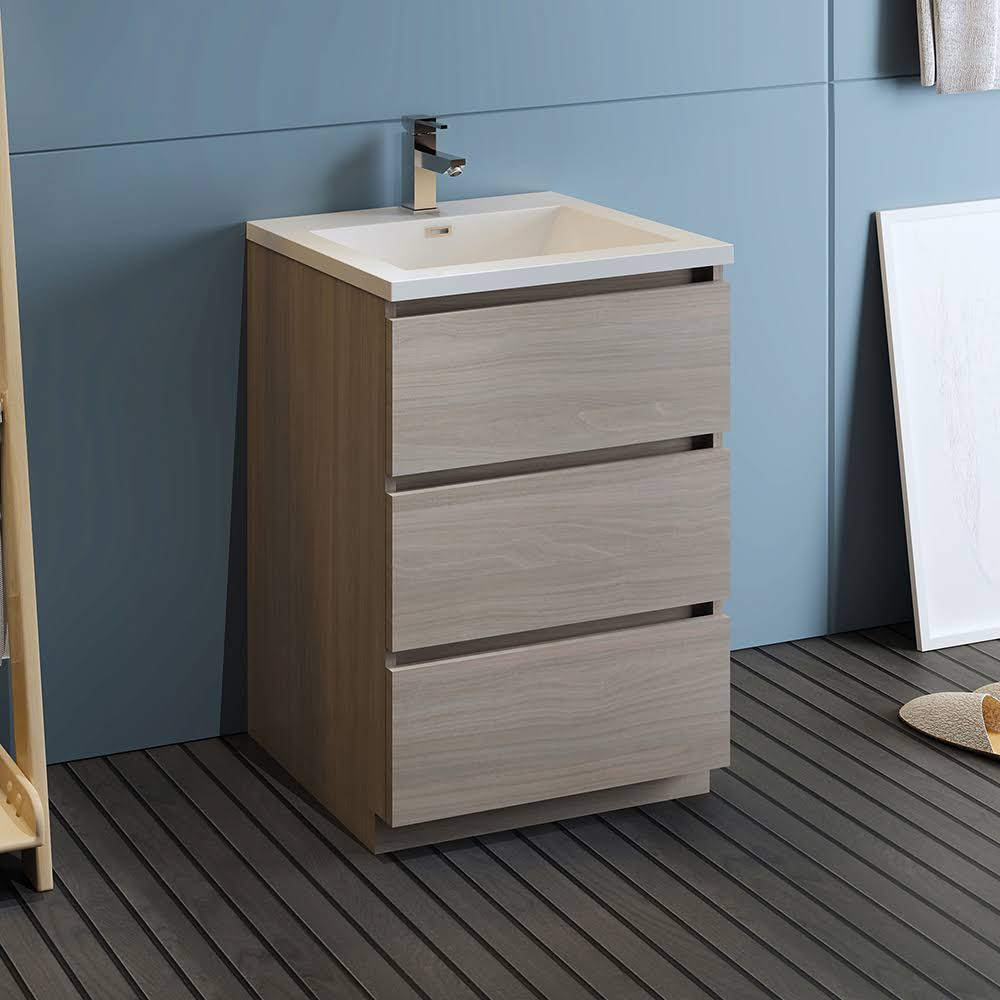 Gray Wood Free Standing Bathroom Cabinet with Integrated Sink L9042