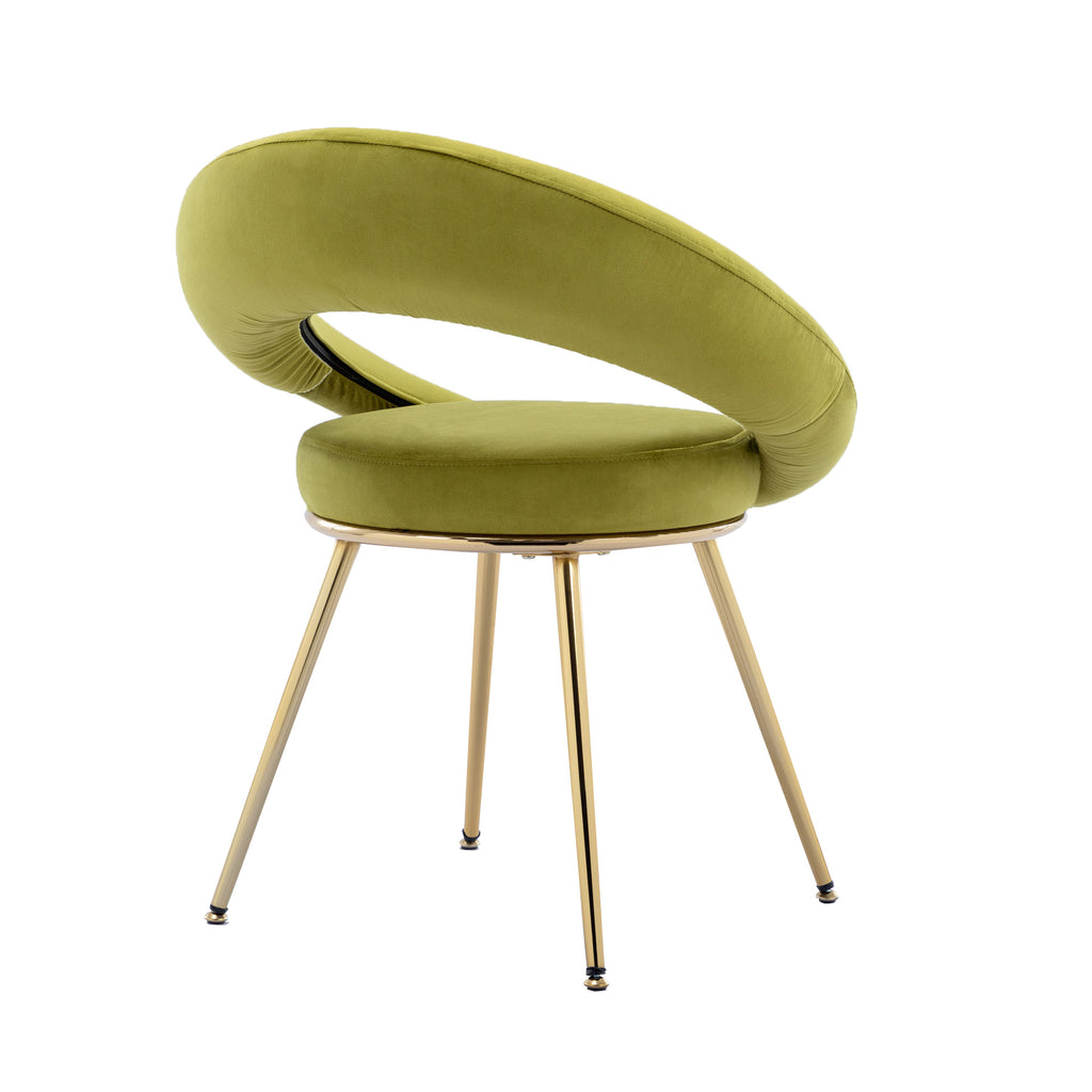 Olive Green Velvet Lounge Chair with Gold Plated Legs, Set of 2 U792