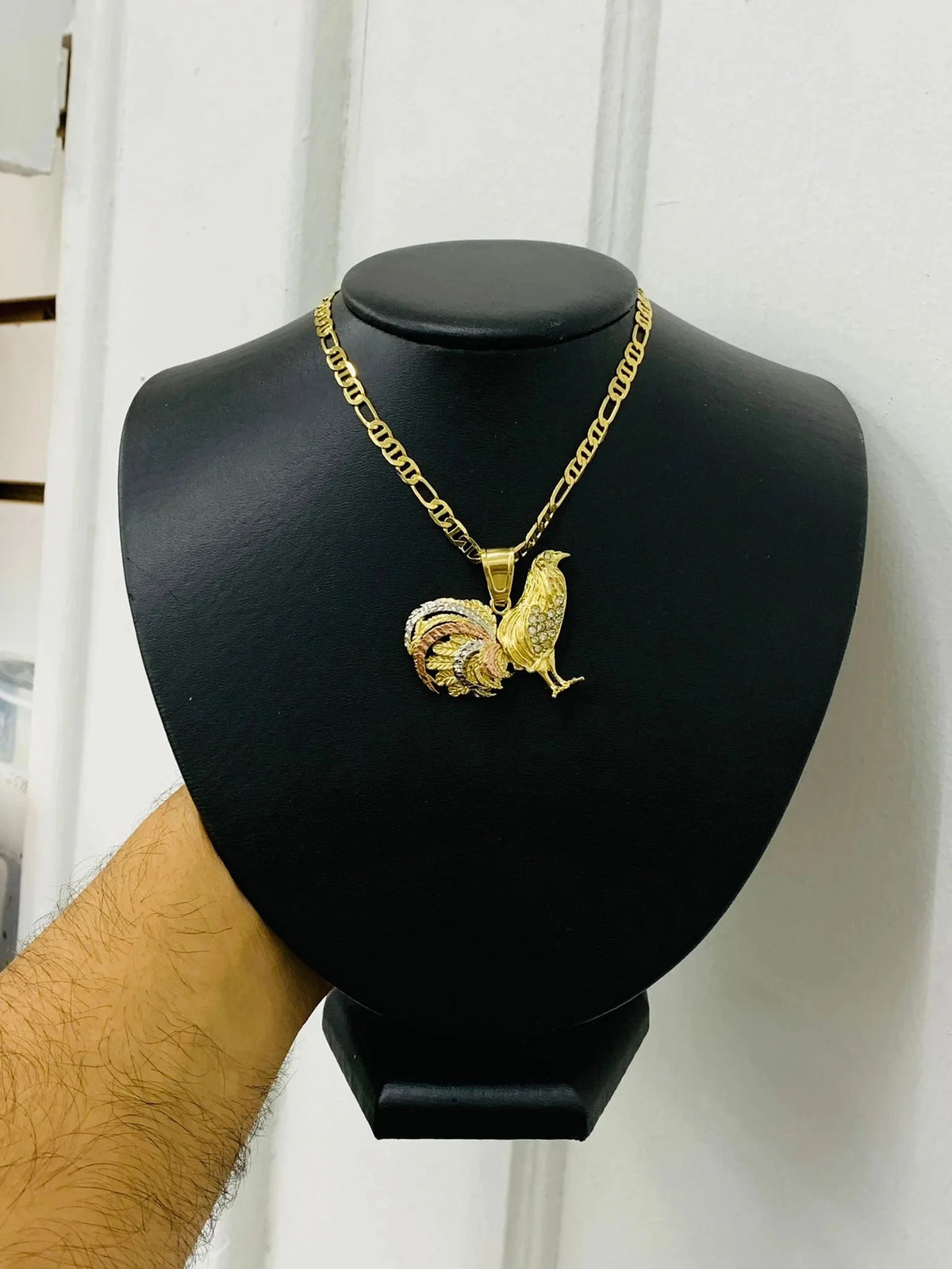 14K Solid Gold Filled Rooster Necklace Pendant CZ Mariner Chain 24" L489823