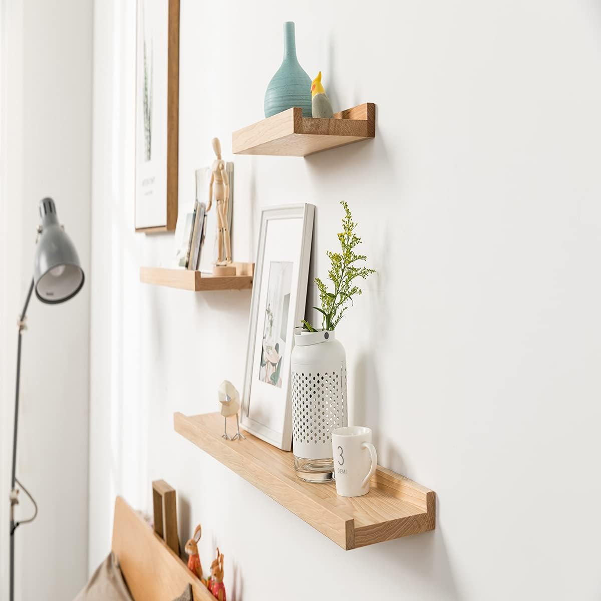 Pecan Solid Wood Floating Wall Shelves, 36 Inches Pack of 2 Y284