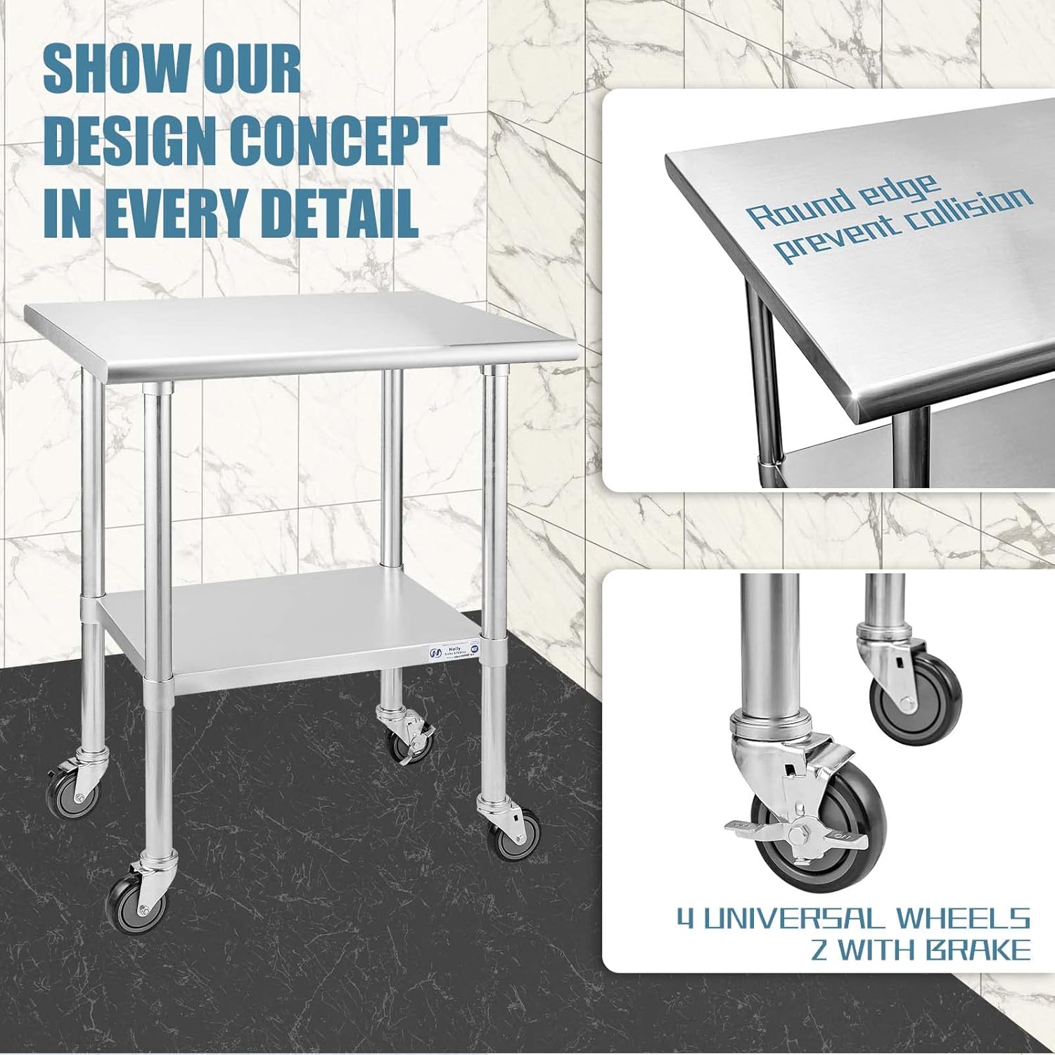 Stainless Steel Table 24 x 30 Inches with Caster Wheels and Undershelf X949270