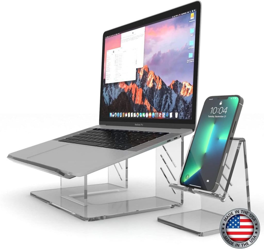 6MM Acrylic Laptop Stand with Phone Stand, Portable Ergonomic, Grey, Pack of 2 S3406