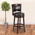 Cappuccino Wood Barstool with Panel Back and Black LeatherSoft Swivel Seat J7713