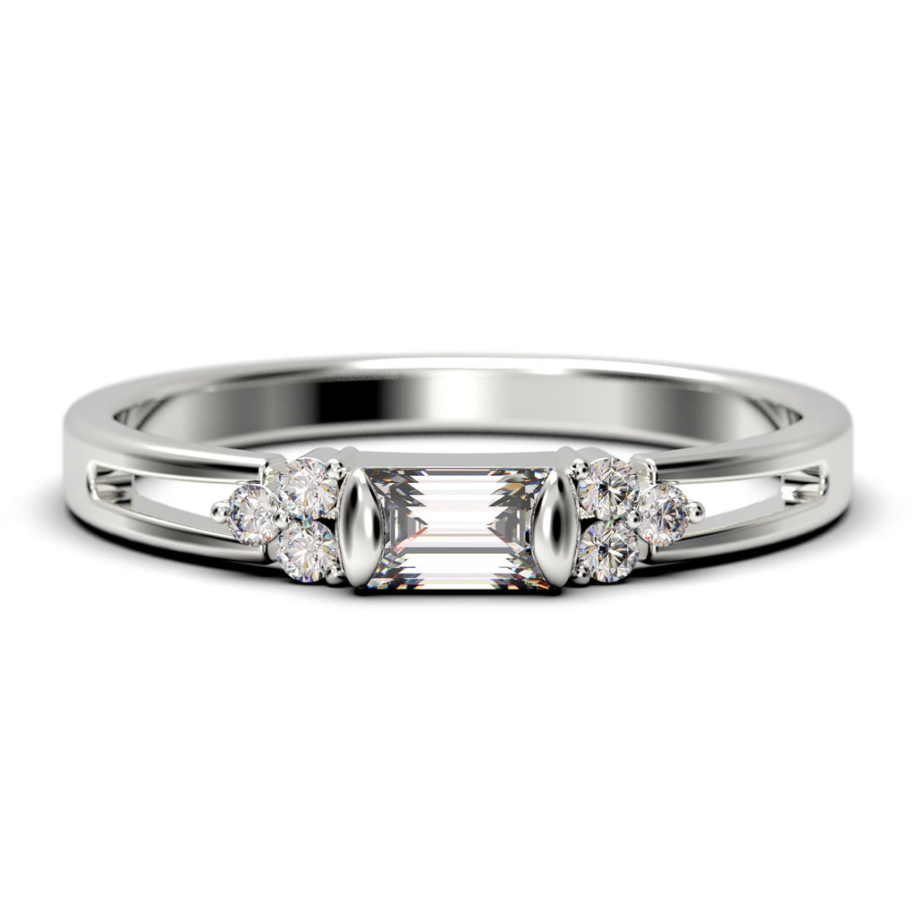 1.00 Carat Baguette Cut Diamond Moissanite Engagement Ring in 10k Solid White Gold N82958