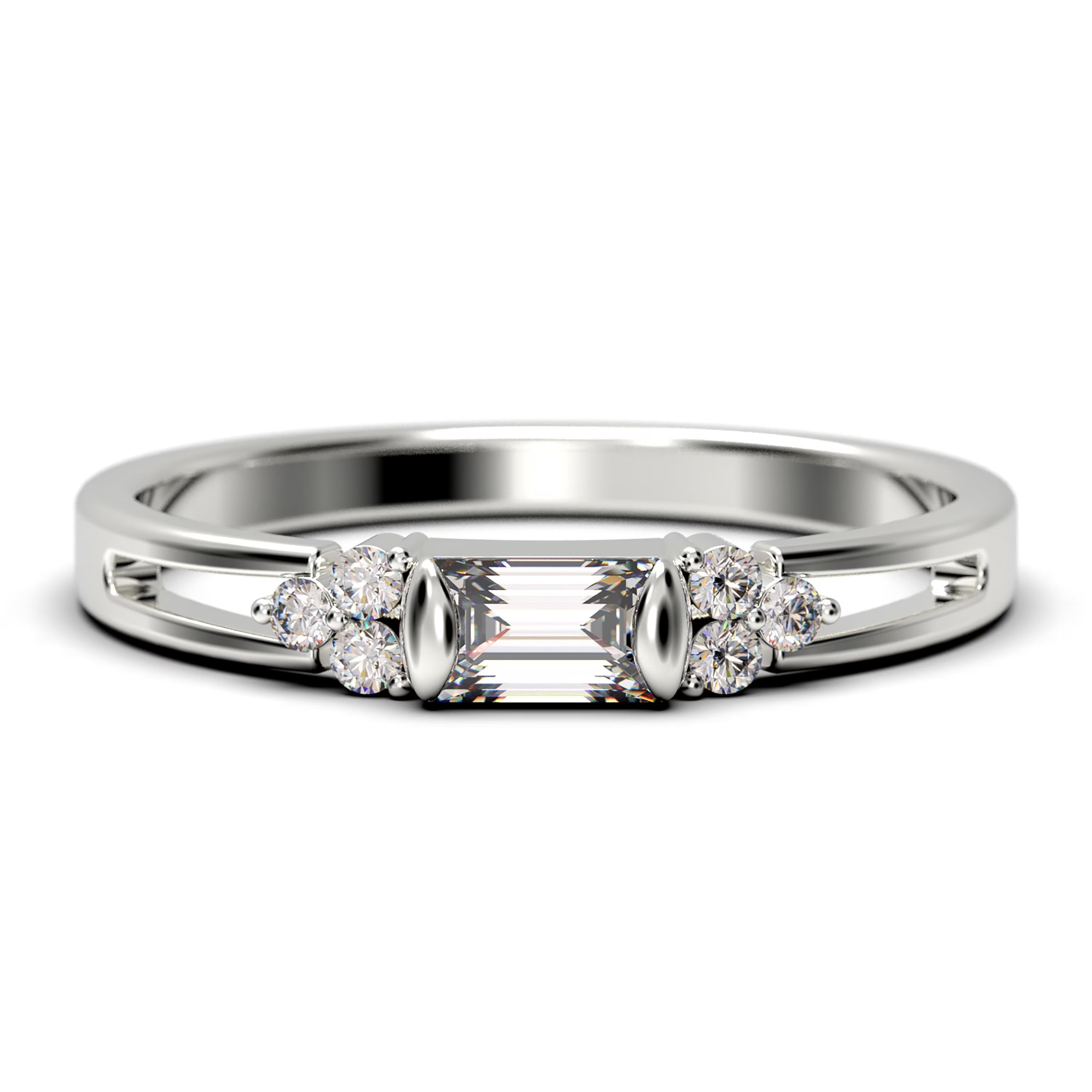 1.00 Carat Baguette Cut Diamond Moissanite Engagement Ring in 10k Solid White Gold N82958