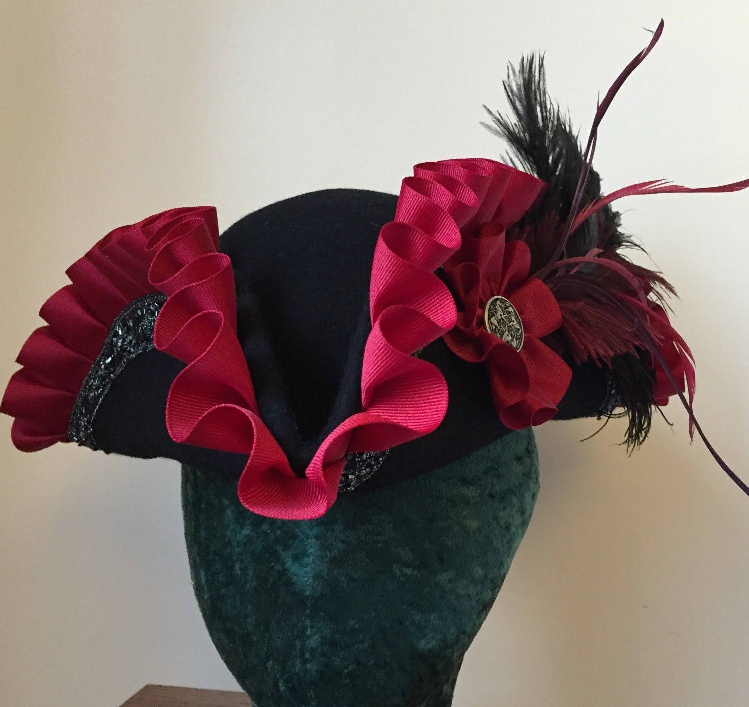 Black Crimson Red Gothic Romantic Tricorn Hat X850773