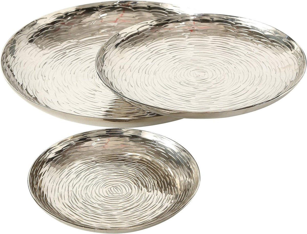 Silver Vanity Trays, Set of 3, Hand Cast Aluminum T3031