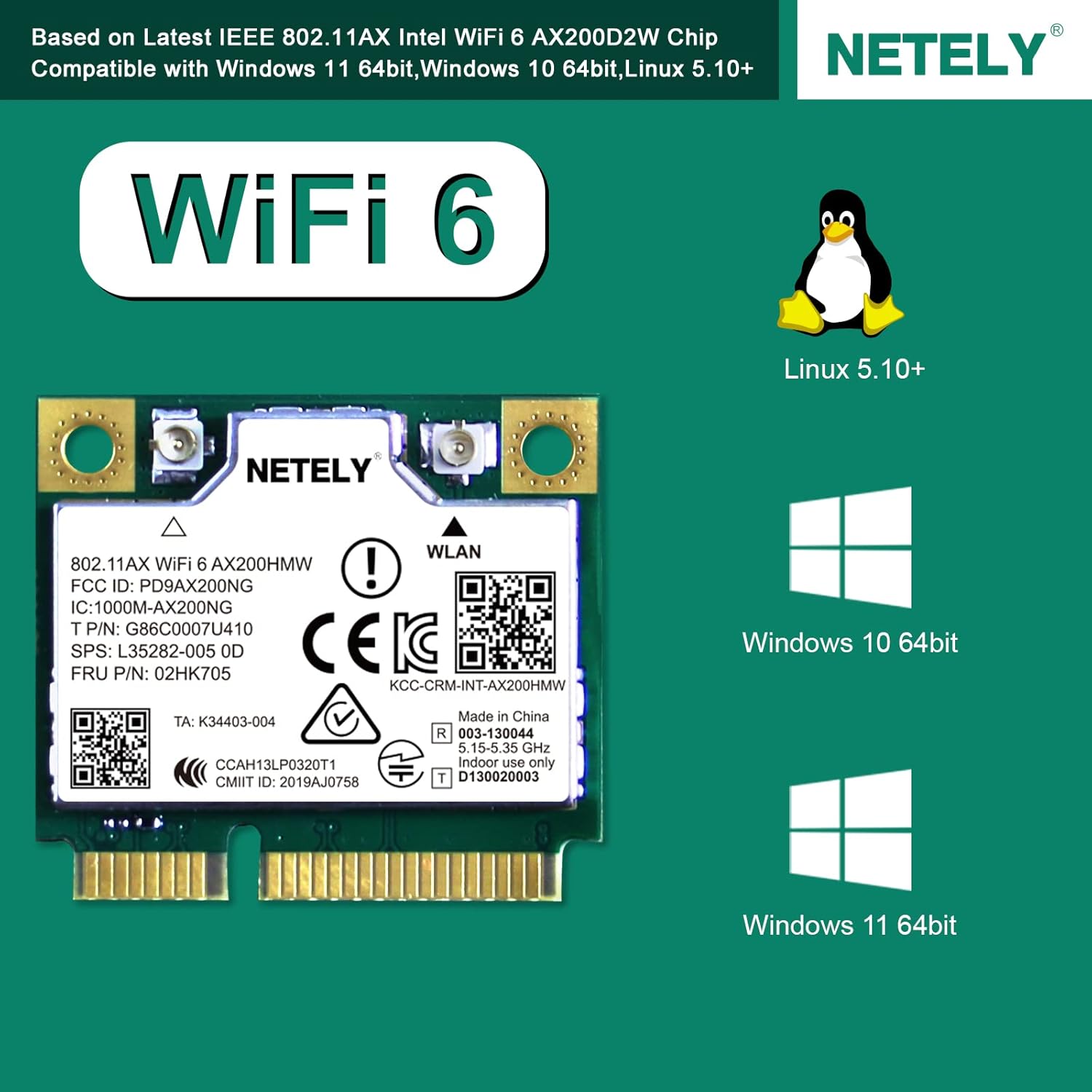 WiFi 6 AX200HMW Mini-PCIE Interface WiFi Adapter 3000Mbps Pack of 2 Q84947