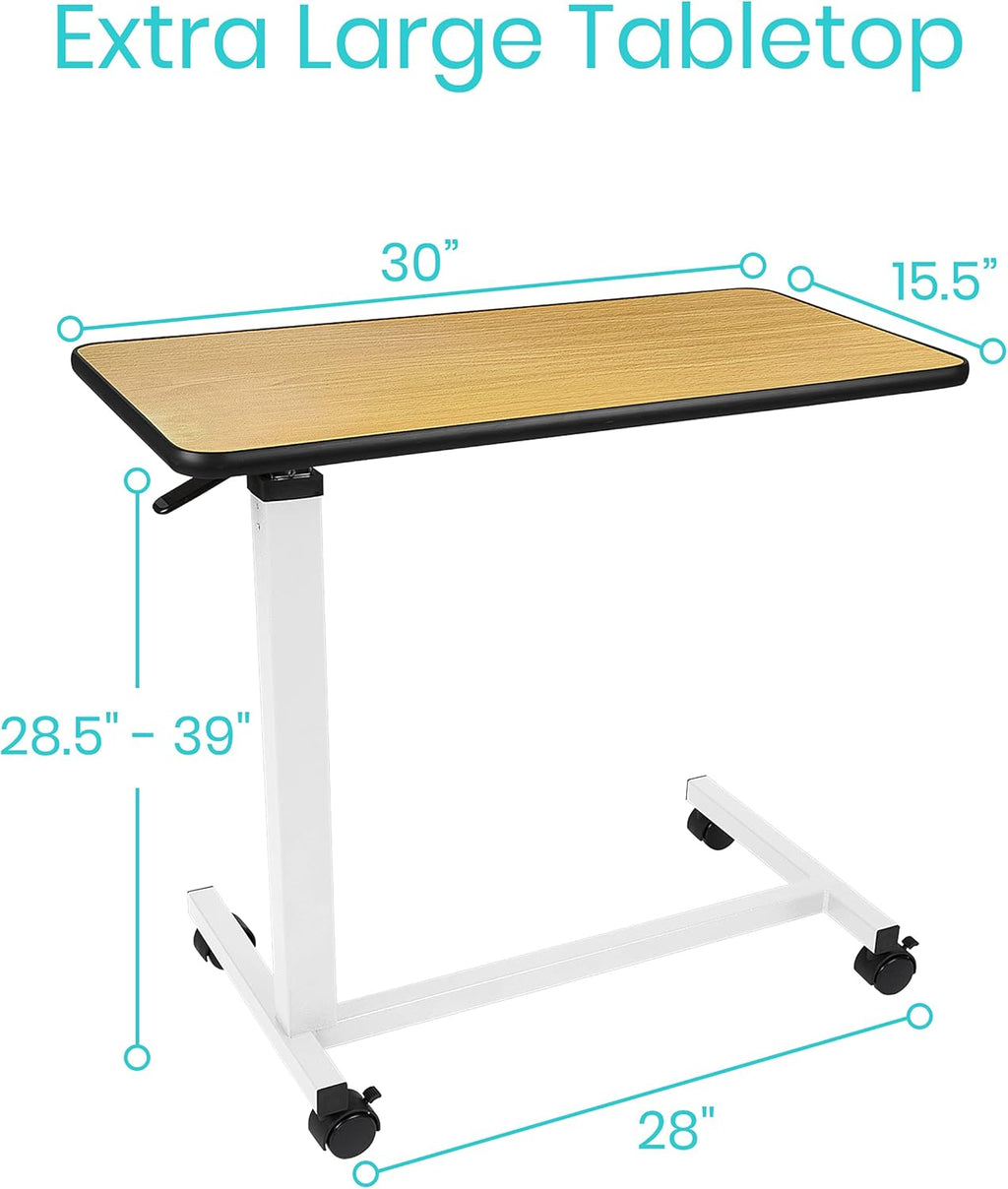 Overbed Table with Swivel Wheel Rolling Tray Adjustable Over Bedside Home Desk Q56979