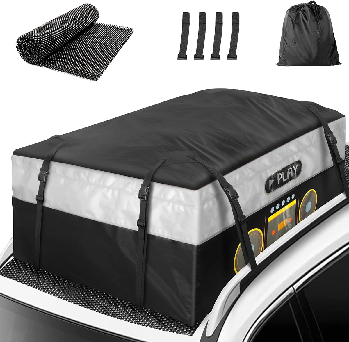 Rooftop Cargo Carrier Bag, 20 Cubic Feet Heavy Duty 100% Waterproof Car Roof Bag with Anti-Slip Mat, 6 Door Hooks, Storage Bag J775567